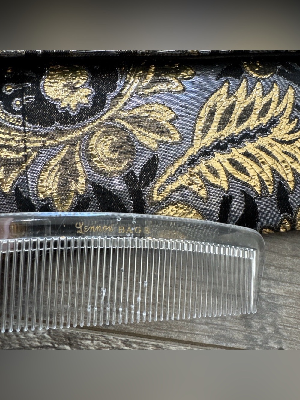 Vintage Lennox Bags SET Gold Brocade Clutch Handbag 1950s Comb Mirror Coin Purse - Picture 7 of 8